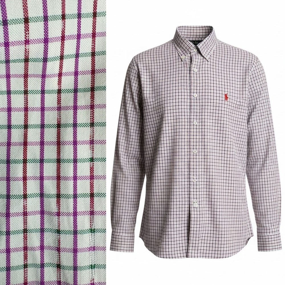 Ralph Lauren Dress Shirt 17.5xL White Purple Green Check